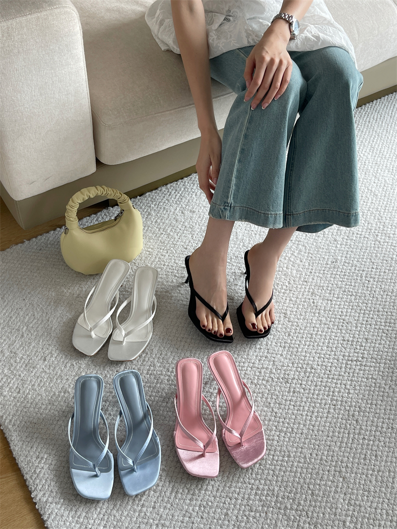 2025 New High Heel Toe Thong Sandals for Women Summer Open Toe Slippers