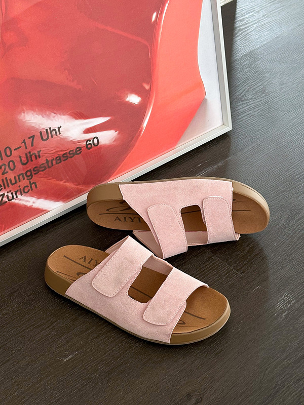2025 Spring Summer New Thick Sole Genuine Leather Birkenstock Style Casual Comfortable Slippers