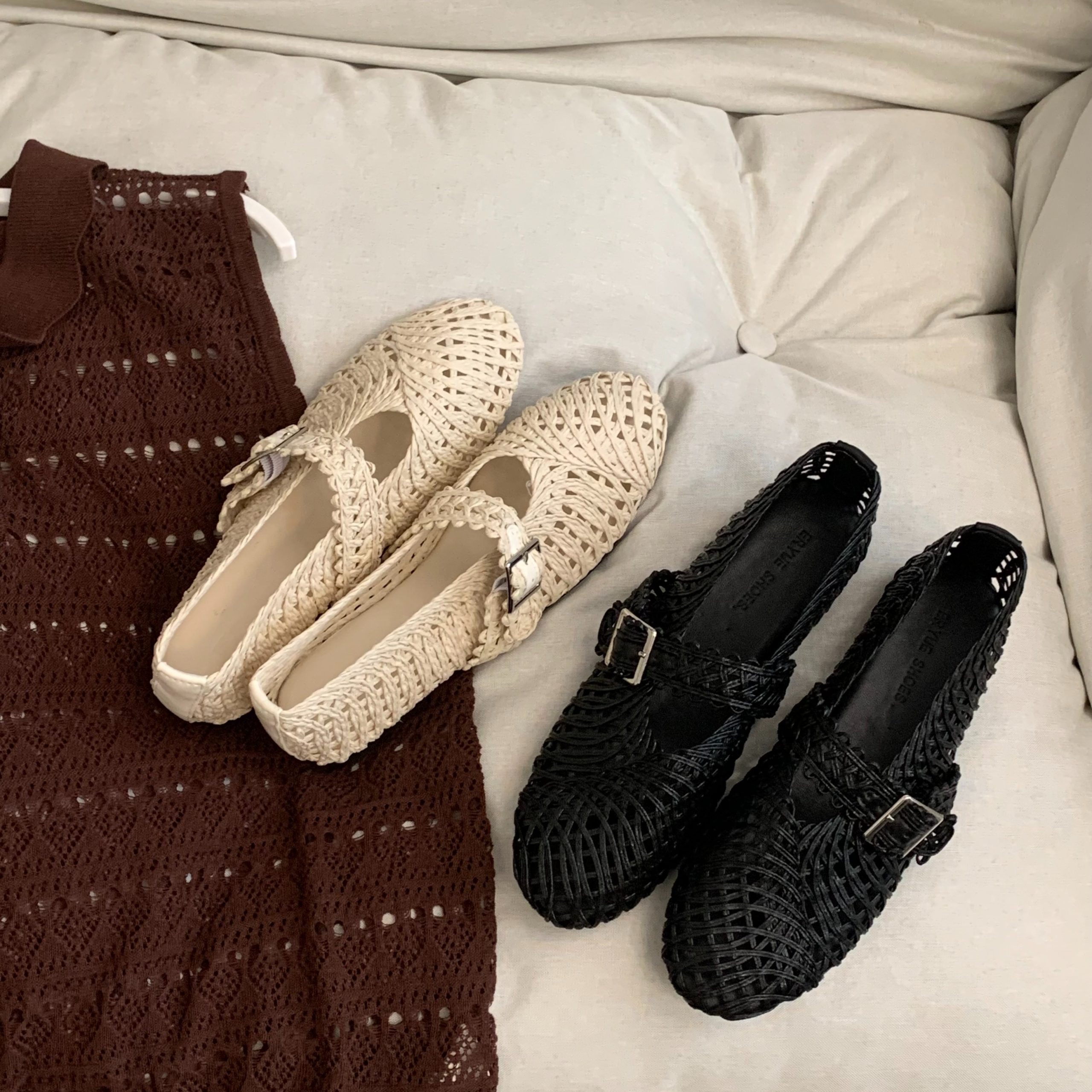 Korean Style Hollow Woven Mary Jane Ballet Flat Shoes 2026 New Summer Soft Round Toe